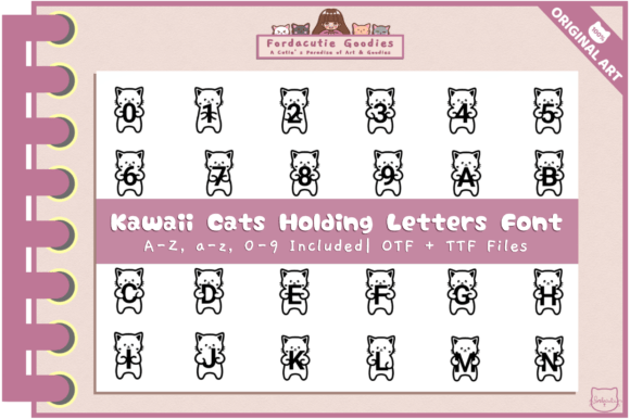 Kawaii Cats Holding Letters Font